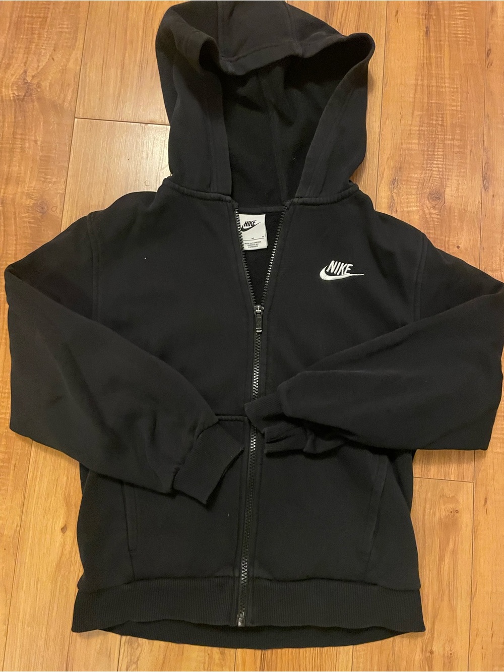 Nike Black Kids Zip-Up Hoodie with White Logo